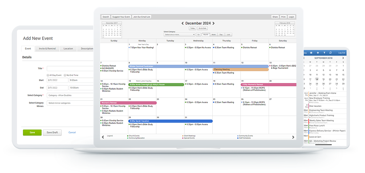 shared calendar on computer, smartphone, and tablet