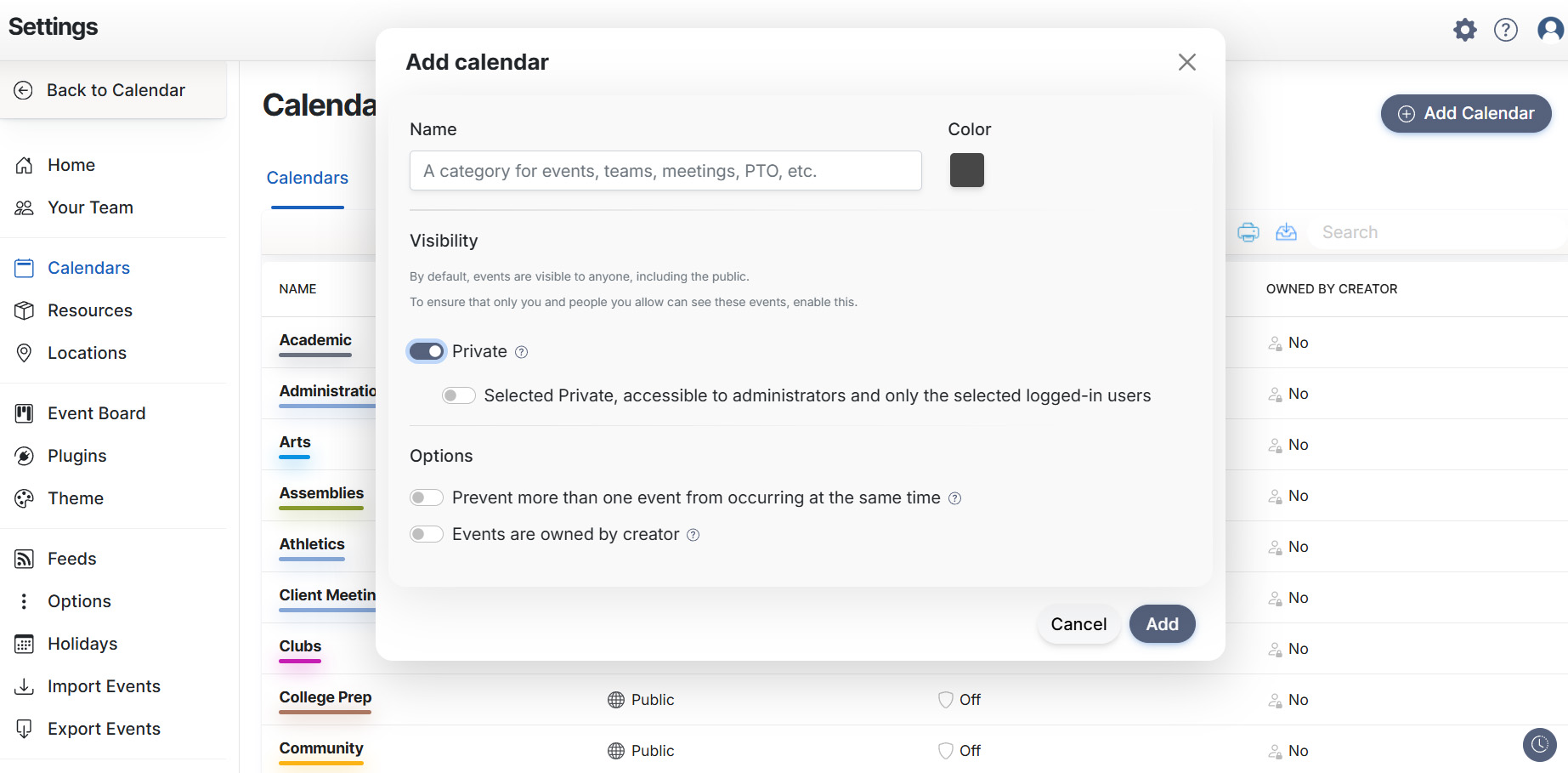 Share public and private events